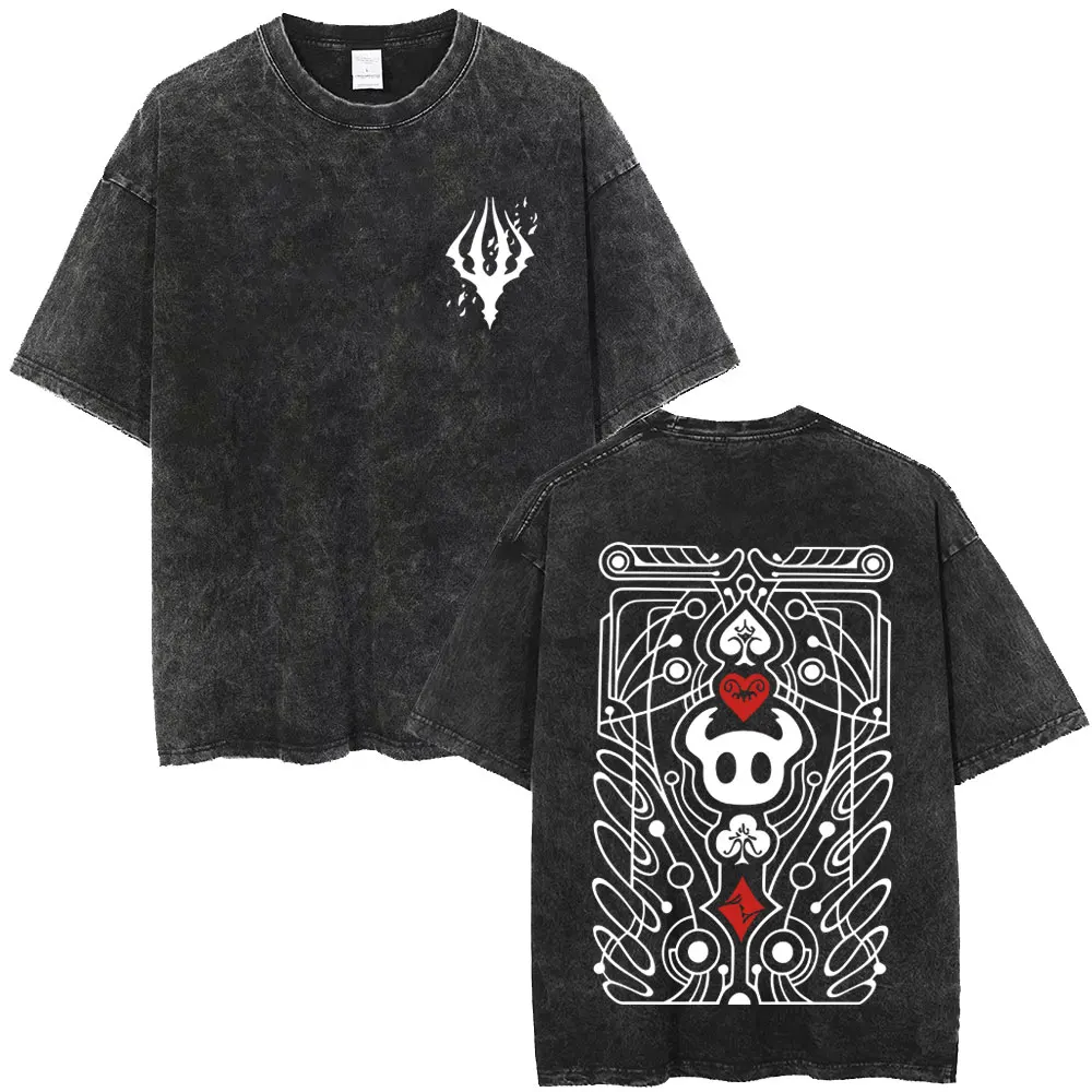 

Washed Vintage Game Hollow Knight Double Sided Print T-shirt Fans Gift Men Women Casual Funny Oversized Short Sleeve T Shirts