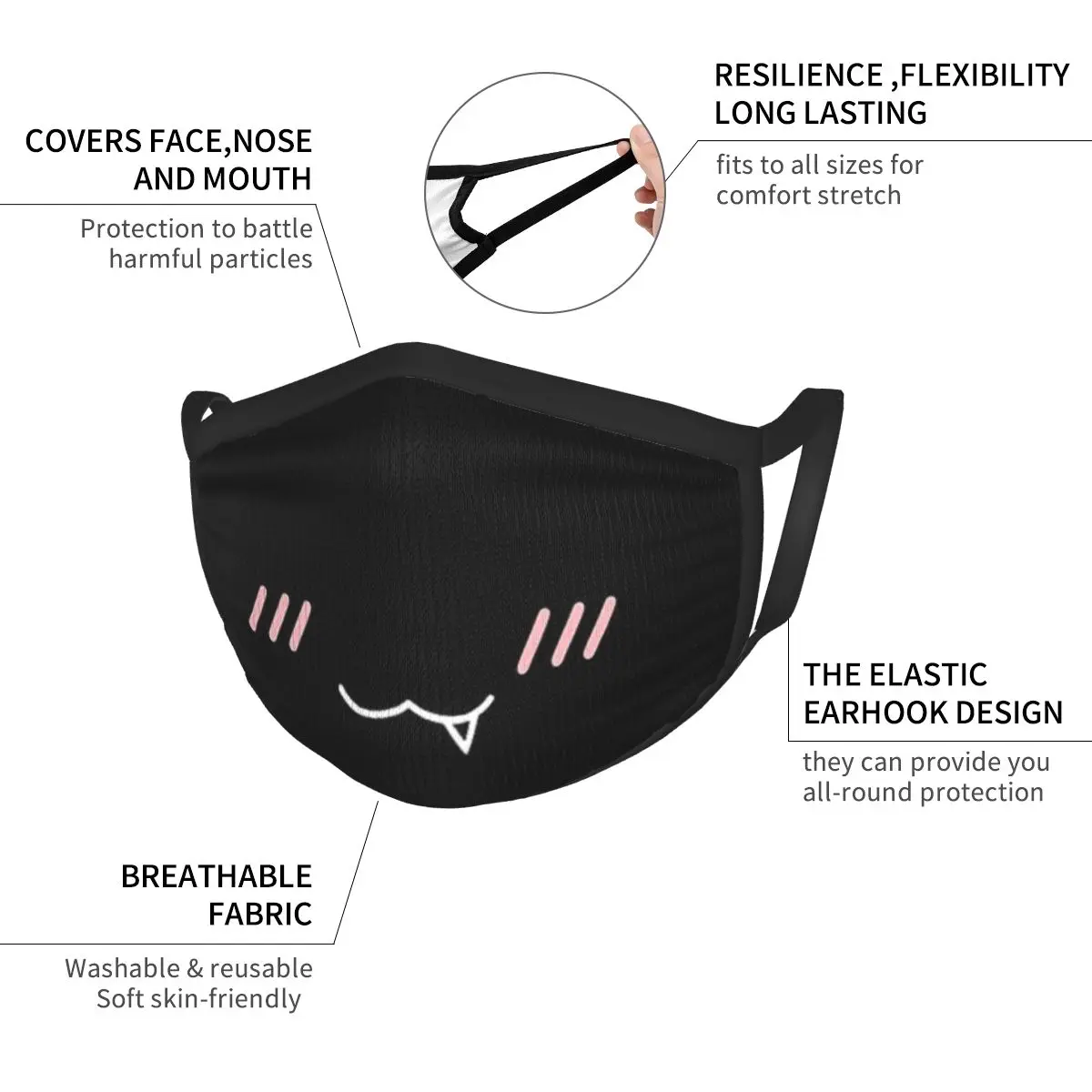 Kawaii Fang Blush Cute Face Mouth Mask Reusable Breathable Protective Children Kid Cute Dust-proof Mouth Face Masks