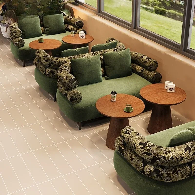 Vintage sofa chair milk tea café dining table dining chair combination Western restaurant reception leisure commercial sofa