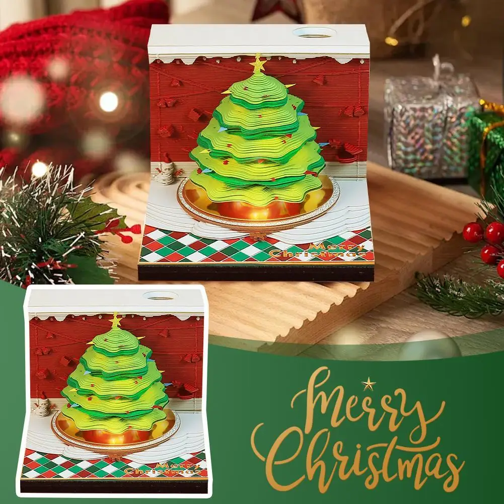 3D Notepad With Week Calendar 2025 Christmas Tree Memo Pad Sticky Notes Paper Cute Notepads With Light For Christmas Gift