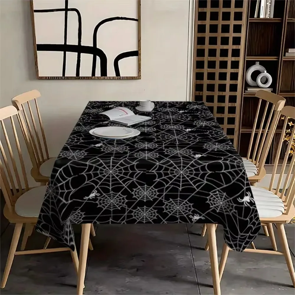 Plastic Halloween Disposable Spider Web Tablecloth Waterproof Stain-resistant Cobweb Party Tablecloth Rectangular Oil-resistant