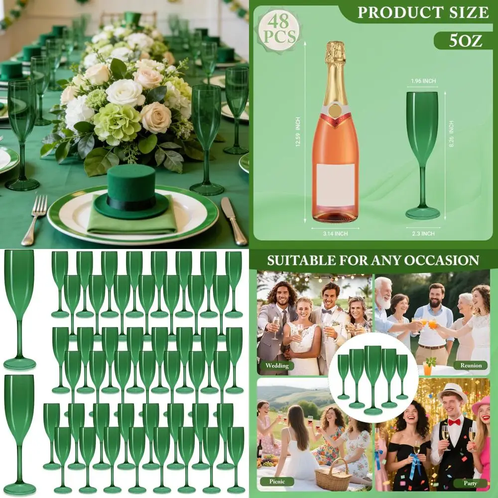 Copas de Champán de Plástico Reutilizables - Ecológicas para Bodas, Fiestas y Celebraciones (48, Verde)