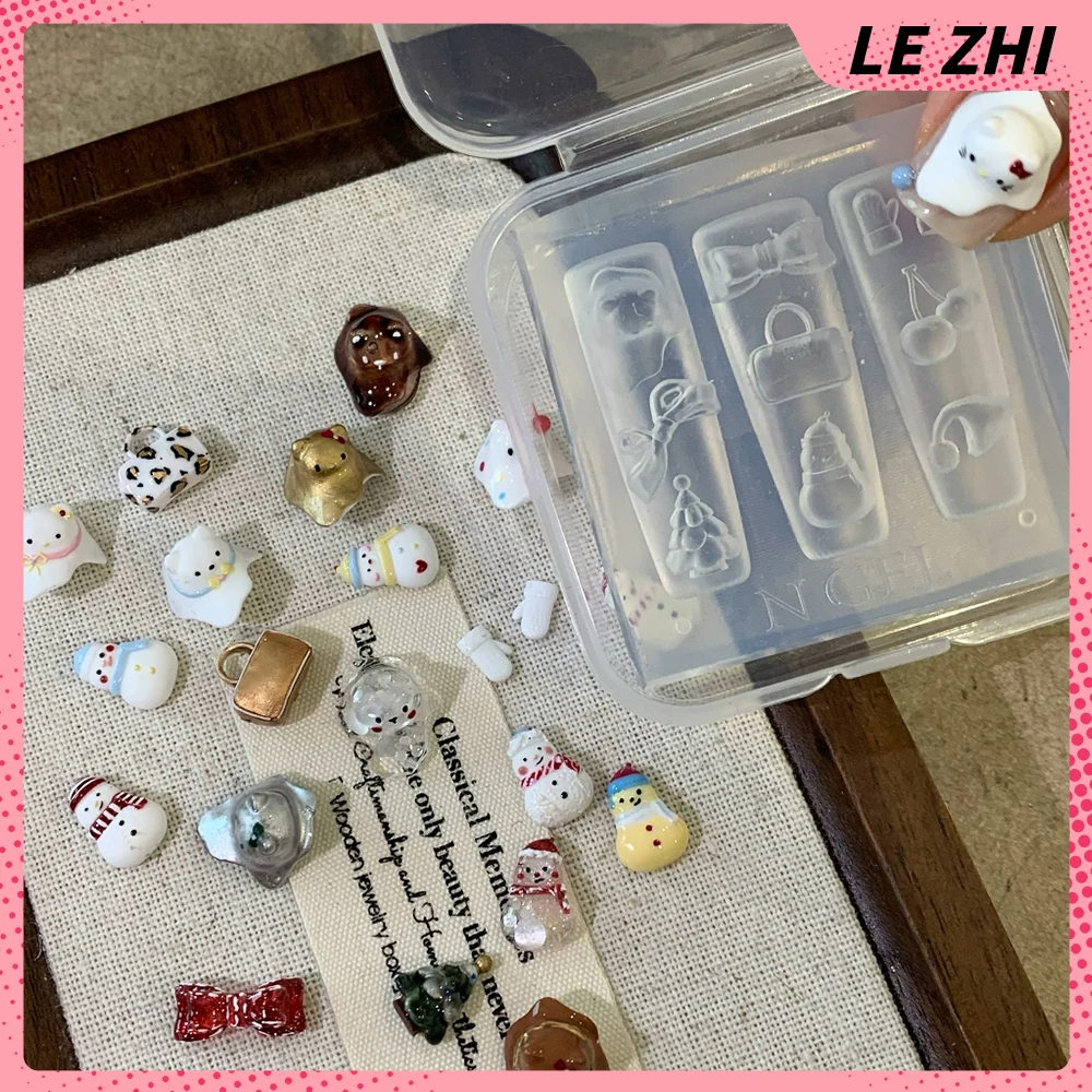 

1Pcs Christmas Series Snowman Cherry Hat Gloves 3D Acrylic Nail Mold Christmas Tree Bowknot Silicone Nail Art Mold Decorations
