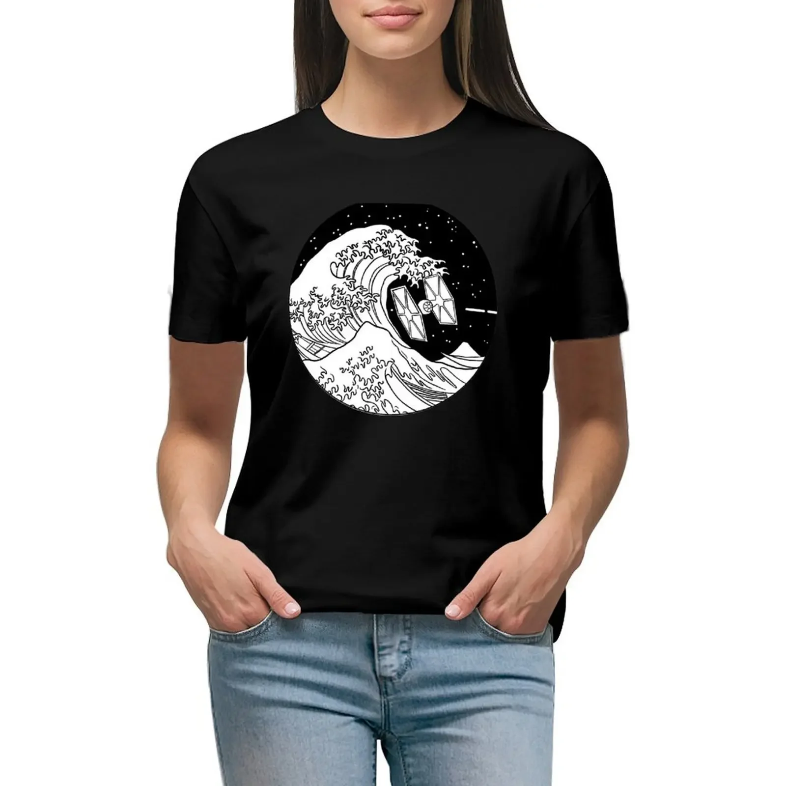 

Spaceship in Space - The Great Wave T-Shirt plus size tops customizeds anime clothes Female clothing Women's tee shirt