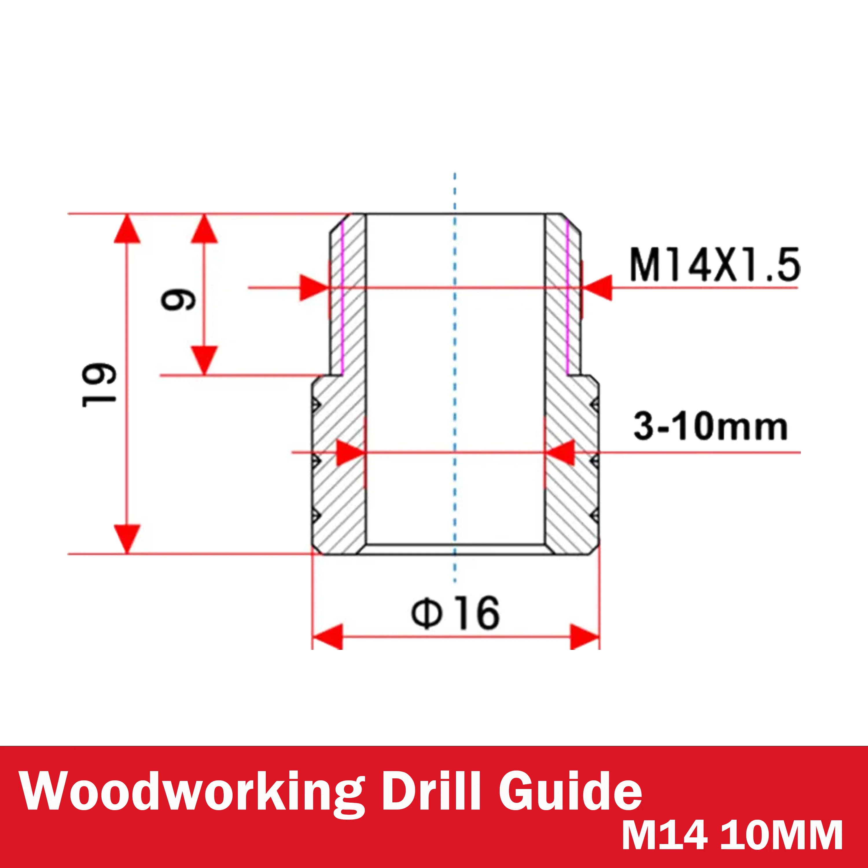 Drill Sleeves for Drilling Bushing Stainless Steel Drilling Locator Woodworking Drill Guide Drilling Bit Accessories M14 3-10MM