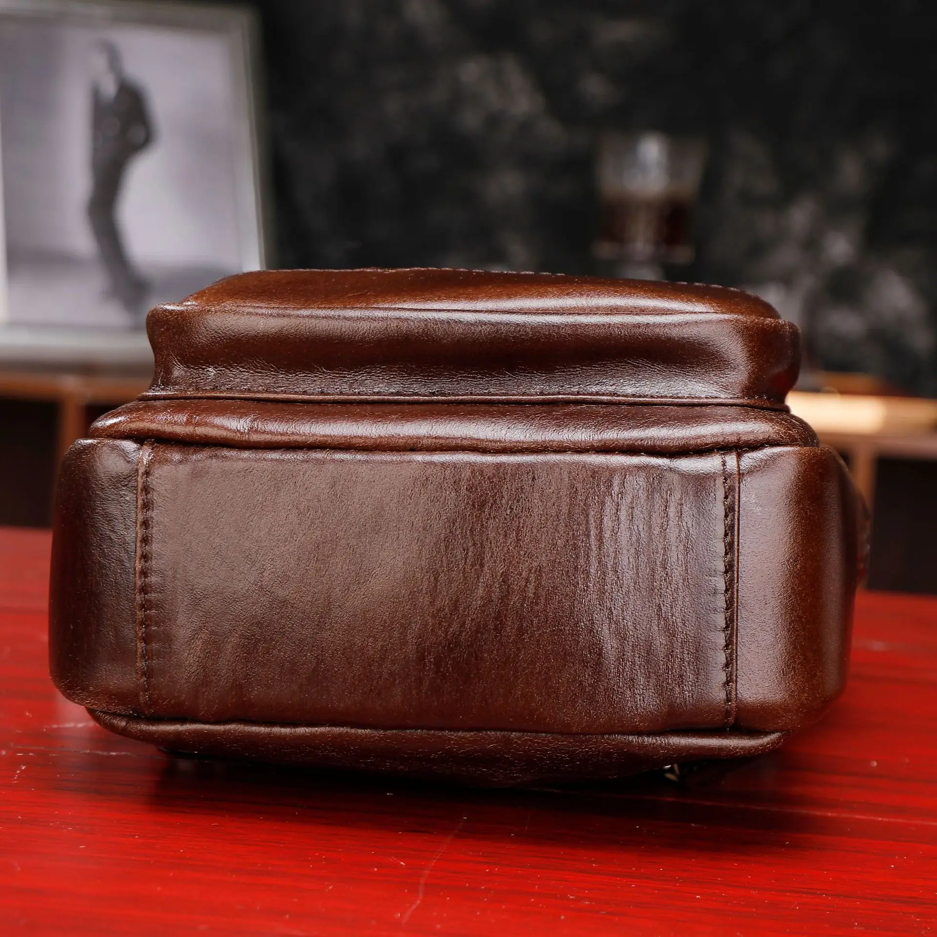 Top-Grain Leather Crossbody Bag for Men - Multi-Compartment Cashier Work Chest Bag