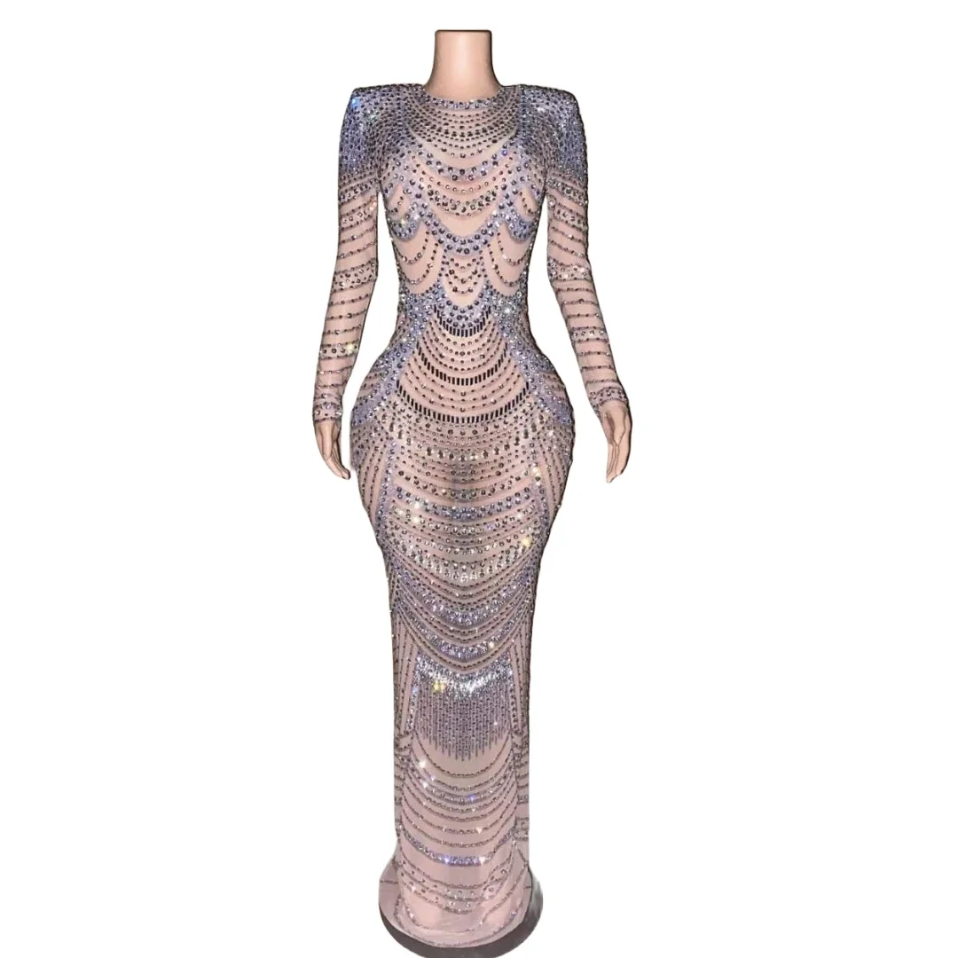 풀 라인석 여성 저녁 생일 무도회, 사진 축하, 긴 원피스 매력적인 여왕 의상