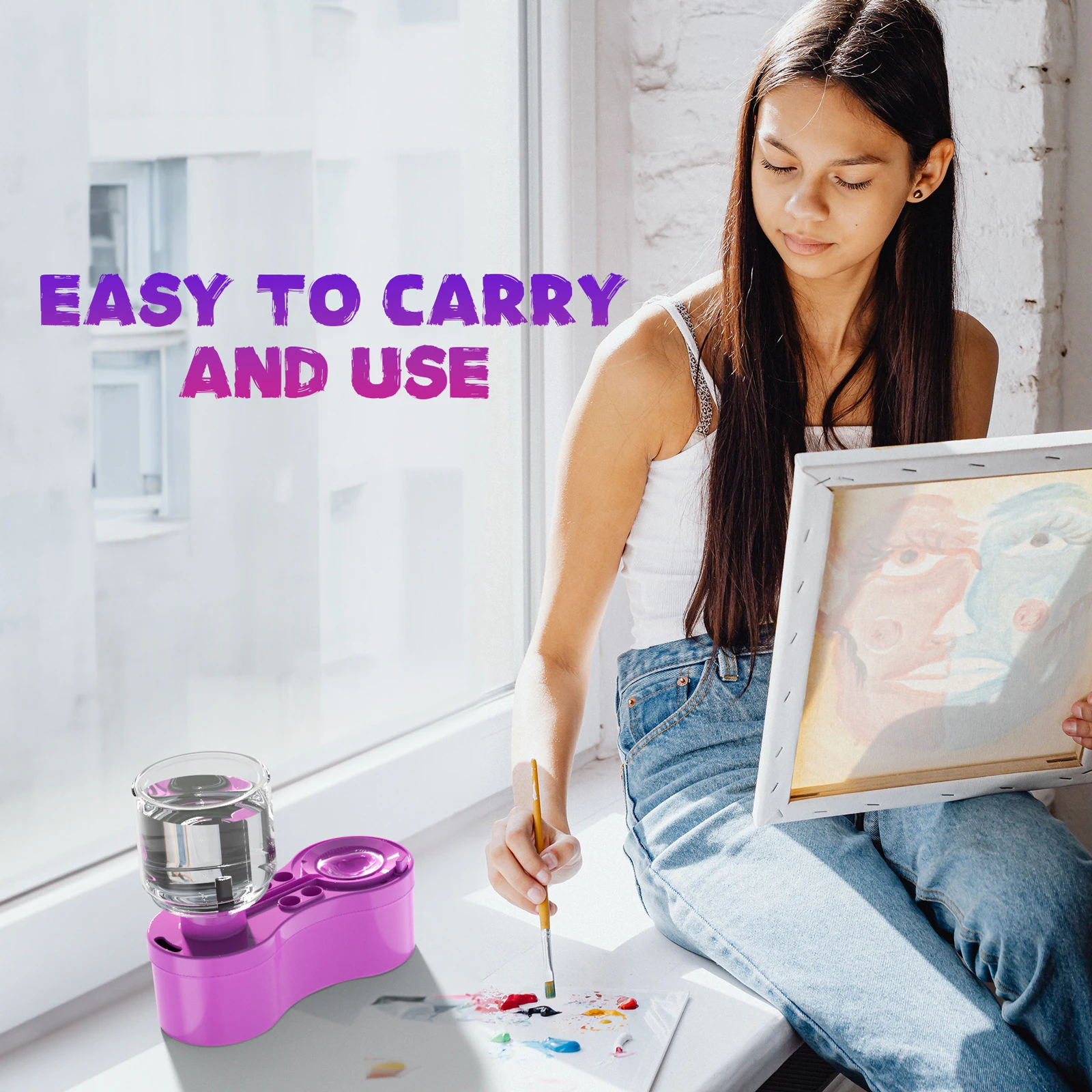 

Painting Brush Cleaner With Drain Button Automatic Water Circulation Scrubber Oil Painting Gouache Art Graffiti Cleaning Tool