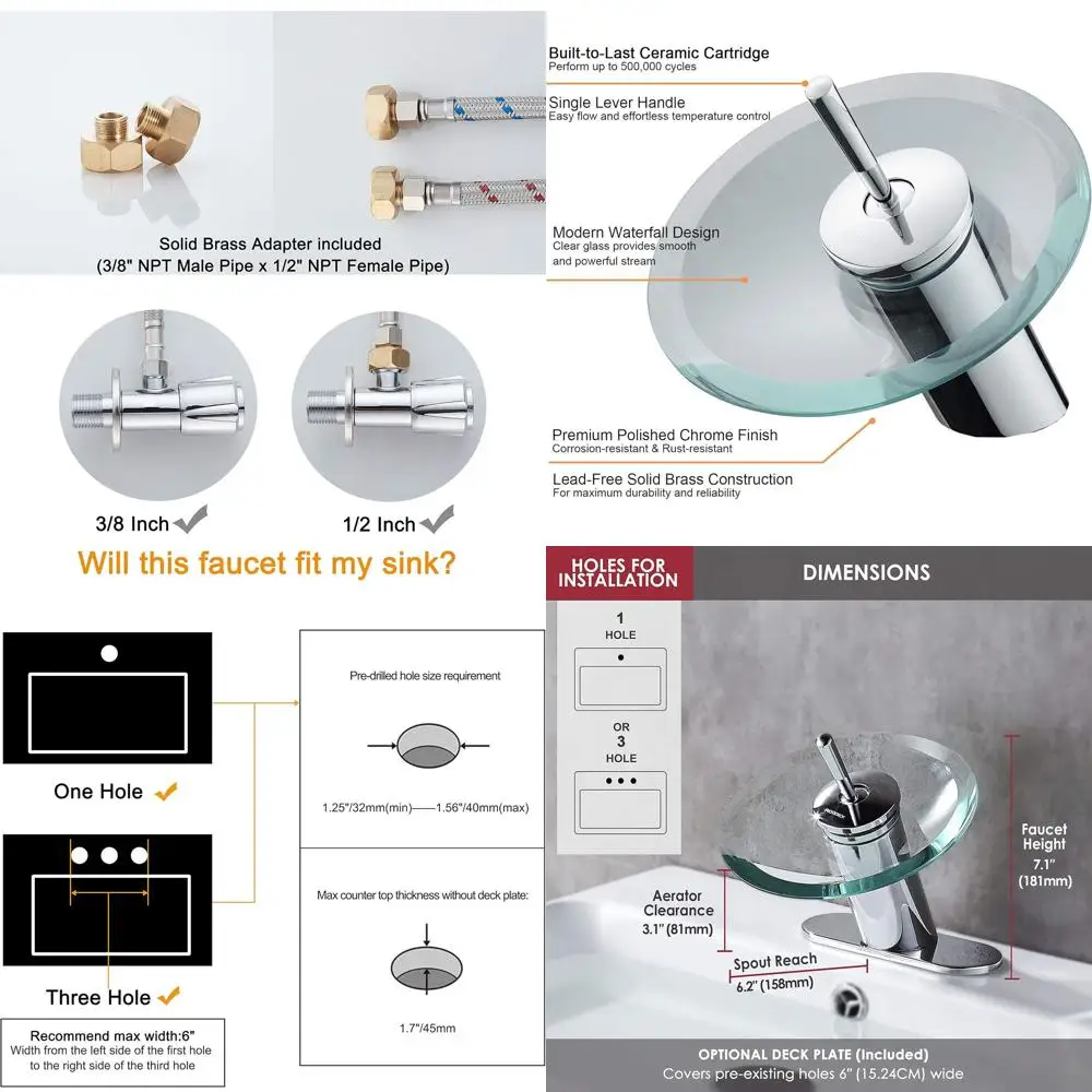 

Modern Circular Glass Waterfall Faucet with Brass and Polished Chrome Finish for Corner Basin Vanity Sinks