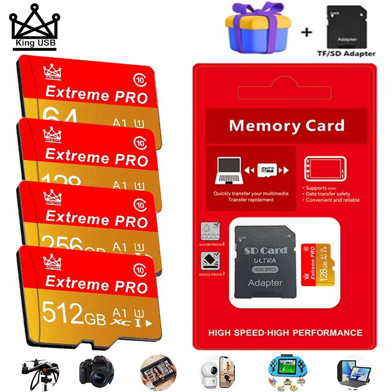Class 10 Micro TF 256GB 512GB 64GB 32GB Memory 16GB 8GB High Speed Flash A1 Mini TF SD Card for Smartphone Camera Compact Storag