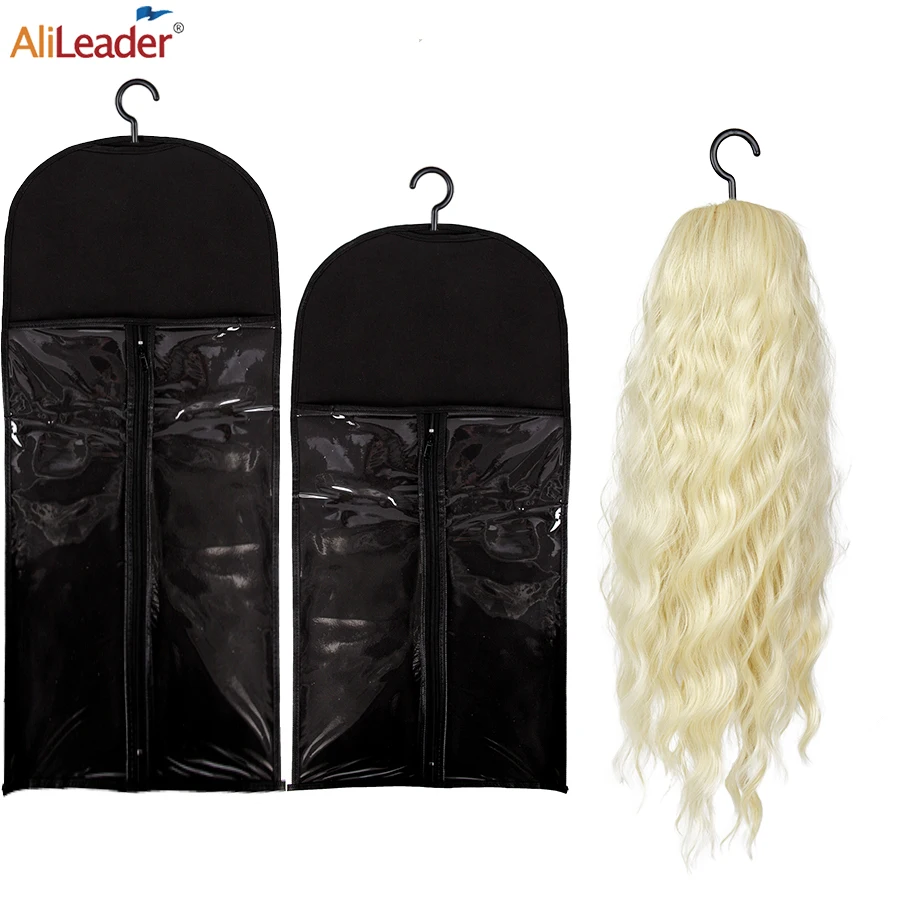 Sac de rangement pour perruques longues avec support, sacs anti-poussière, emballage pour perruques PRWigs, noir et rose, extensions de cheveux, 22 po, 30 po, 1 ensemble