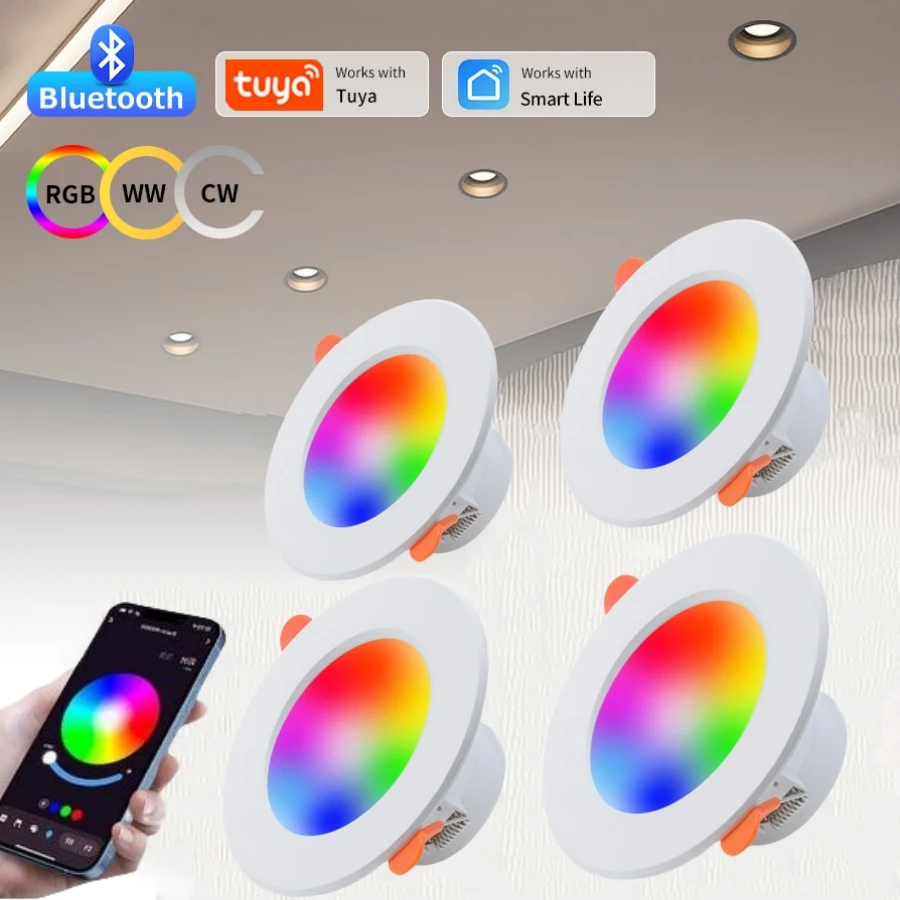 1-4Pcs Tuya Bluetooth Smart LED Downlight 10W 220V RGB WW CW Ceiling Lamp Dimmable App Control For Bedroom Living Room Lighting