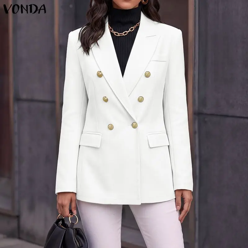 Fashion Autumn VONDA Women Blazer Double Breasted Button Long Sleeve Lapel OL Work Office Suit Thin Jackets Streetwear Oversize