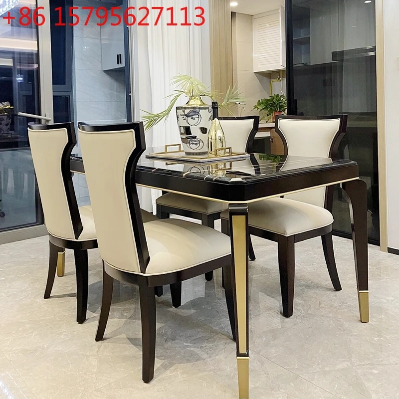 

Light luxury American dining table and chairs 1 table 4 chairs combination neoclassical dining table and chairs beech leather