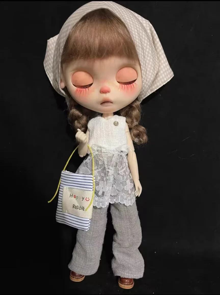 2025 4 szt. Wiejski styl Blythe Top/Spodnie Top, spodnie, chusta na głowę, torba 1/6 30 cm (pasuje do azone, Pullip, Ob22/24/26, Licca)