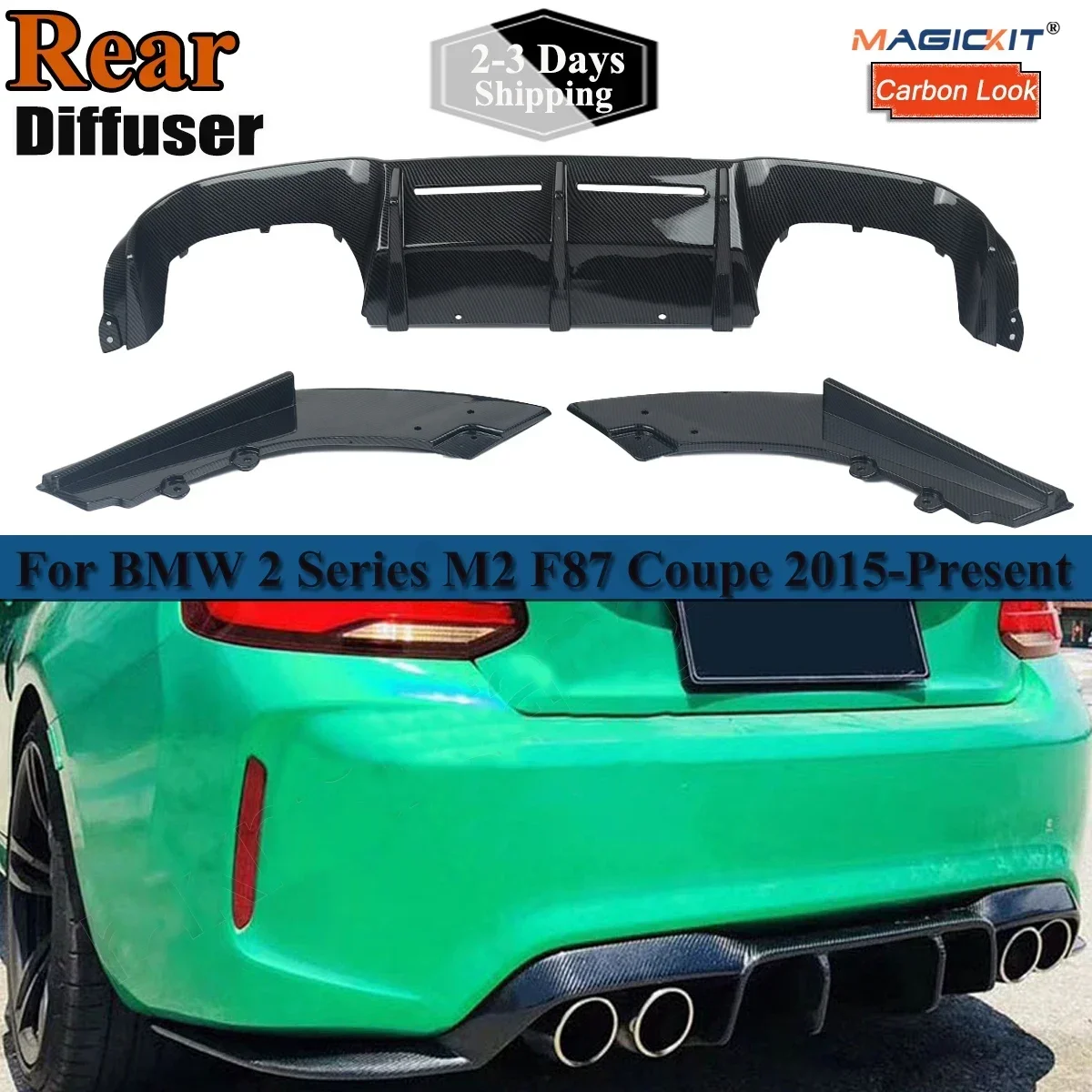 Car Rear Bumper Lip Spoiler For BMW M2 Diffuser F87 M2C Competion 2015+ Coupe Carbon Fiber Look Protective Cover