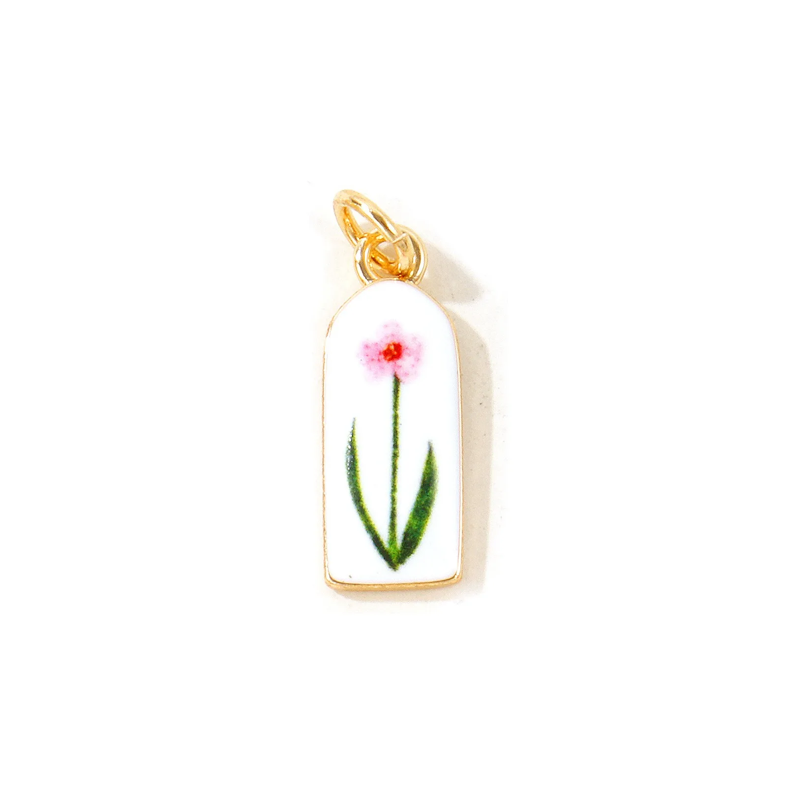 1 Stück mehrfarbiger Blumen-Emaille-Anhänger mit geometrischem Muster, 18K vergoldeter Messinganhänger für DIY-Halsketten-Schmuck, Großhandel, 25mmx8mm – Detail 1