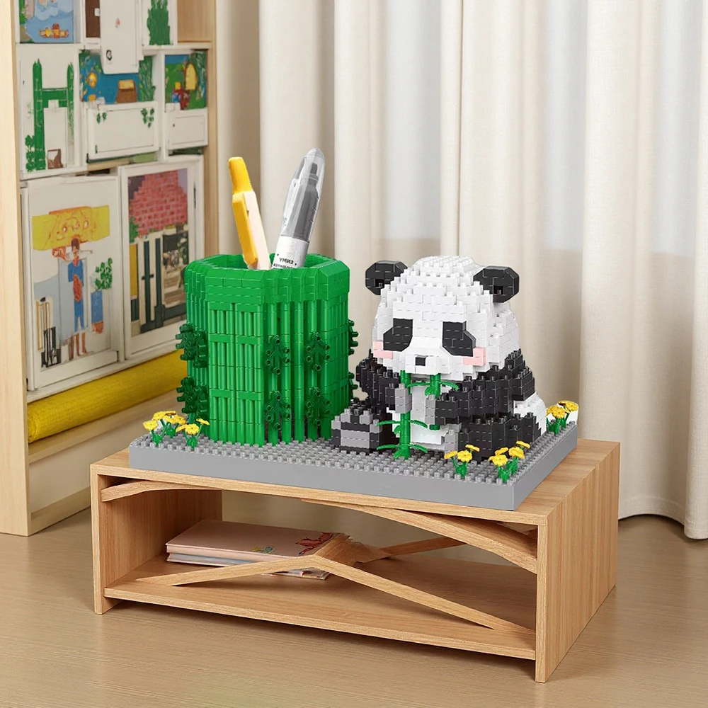 

3D Micro Mini Panda Eating Bamboo Building Block Pen Holder - Ideal Indoor Decoration for Kids and A Great Back To School Gift