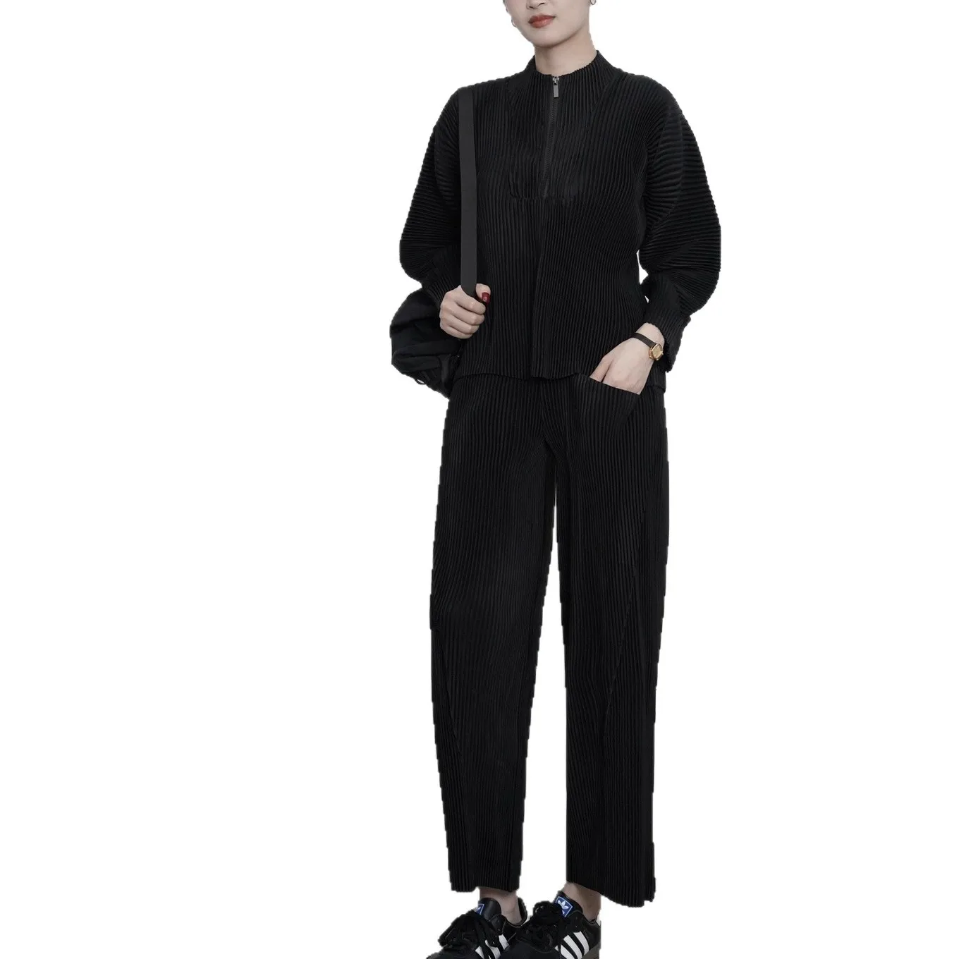 Miyake Pleated 2025 Fall and Winter New Fashion Sports and Leisure Suit Women Pleated Top Straight Pants Children's Clothing