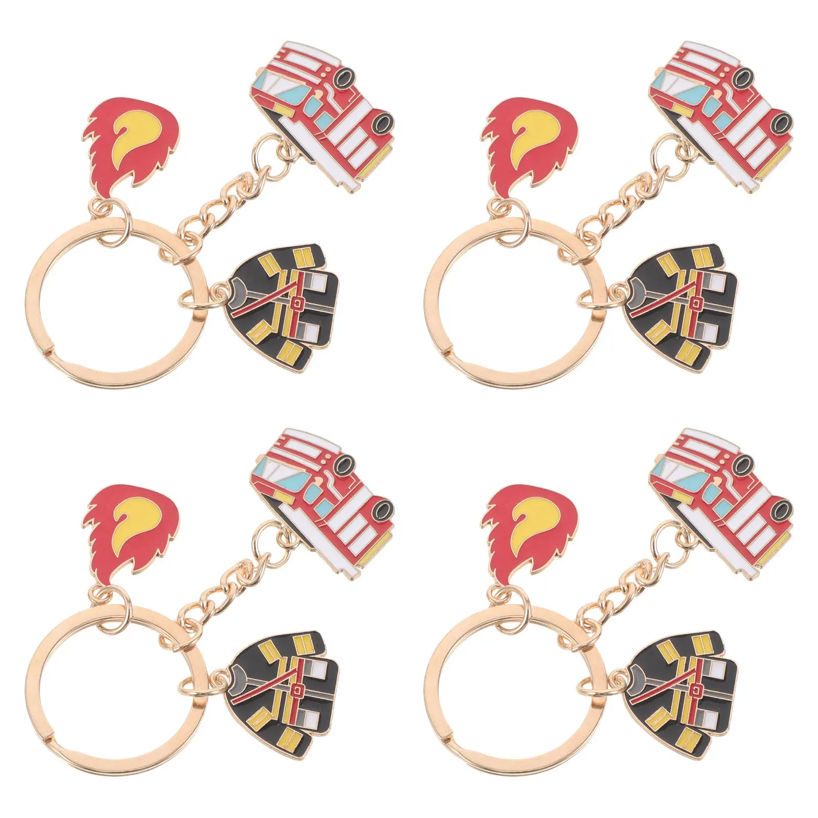 Firefighter Keychain Set – 4pcs Fire Truck Theme for Kids, School Bag Decor, Safety Awareness Gift