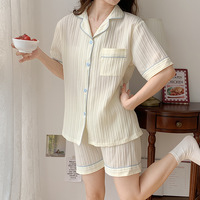 Summer New Pajamas Women's Japanese Solid Color Simple And Sweet Girl Style Short Sleeved Shorts Can Be Outworn Home Fury Set