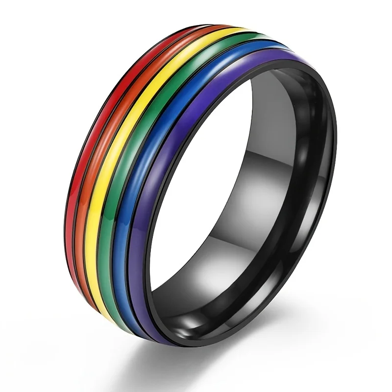 Rainbow Flag Homosexual Titanium Steel Ring 18K Golden Plated Lesbian Ring