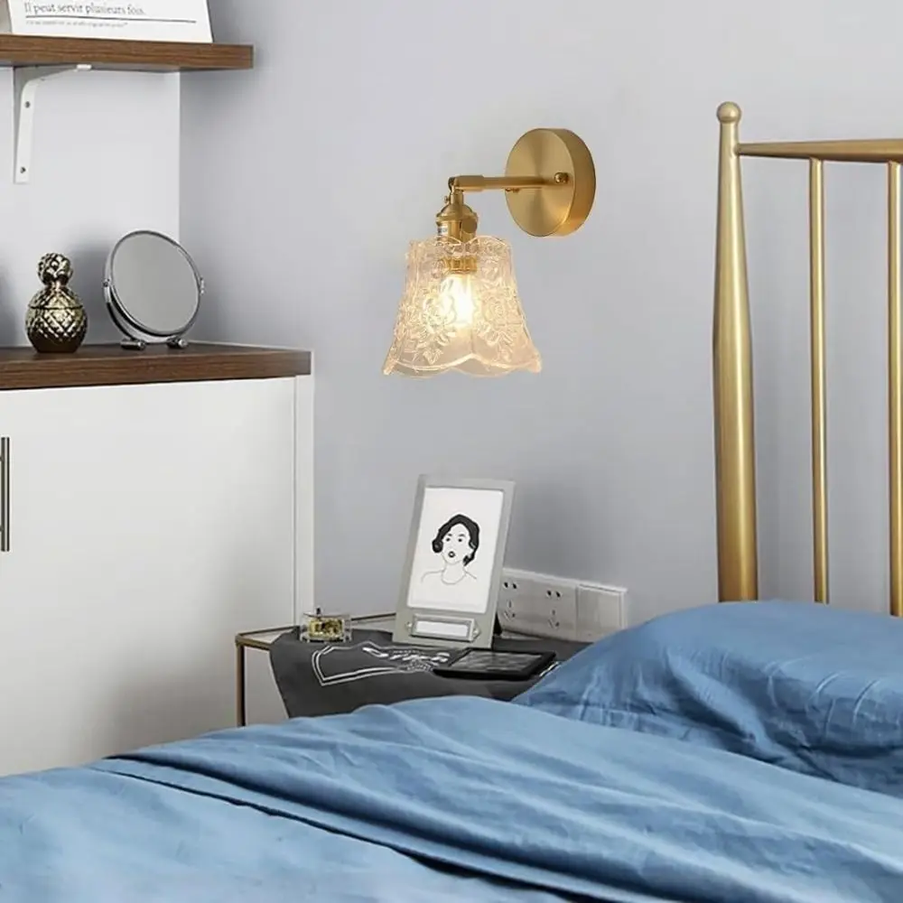 

Flower Design LED Wall Light Green Glass Adjustable Direction Bedside Wall Lamp E26/E27 Base Energy Saving Wall Sconce