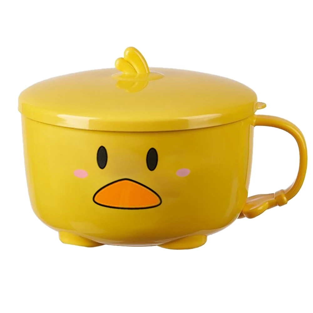 Duck Ramen Noodles Bowl with Lid Cute Stainless Steel Kitchen Fruit Instant Rice Soup Double-Layer Bowl Tableware 2