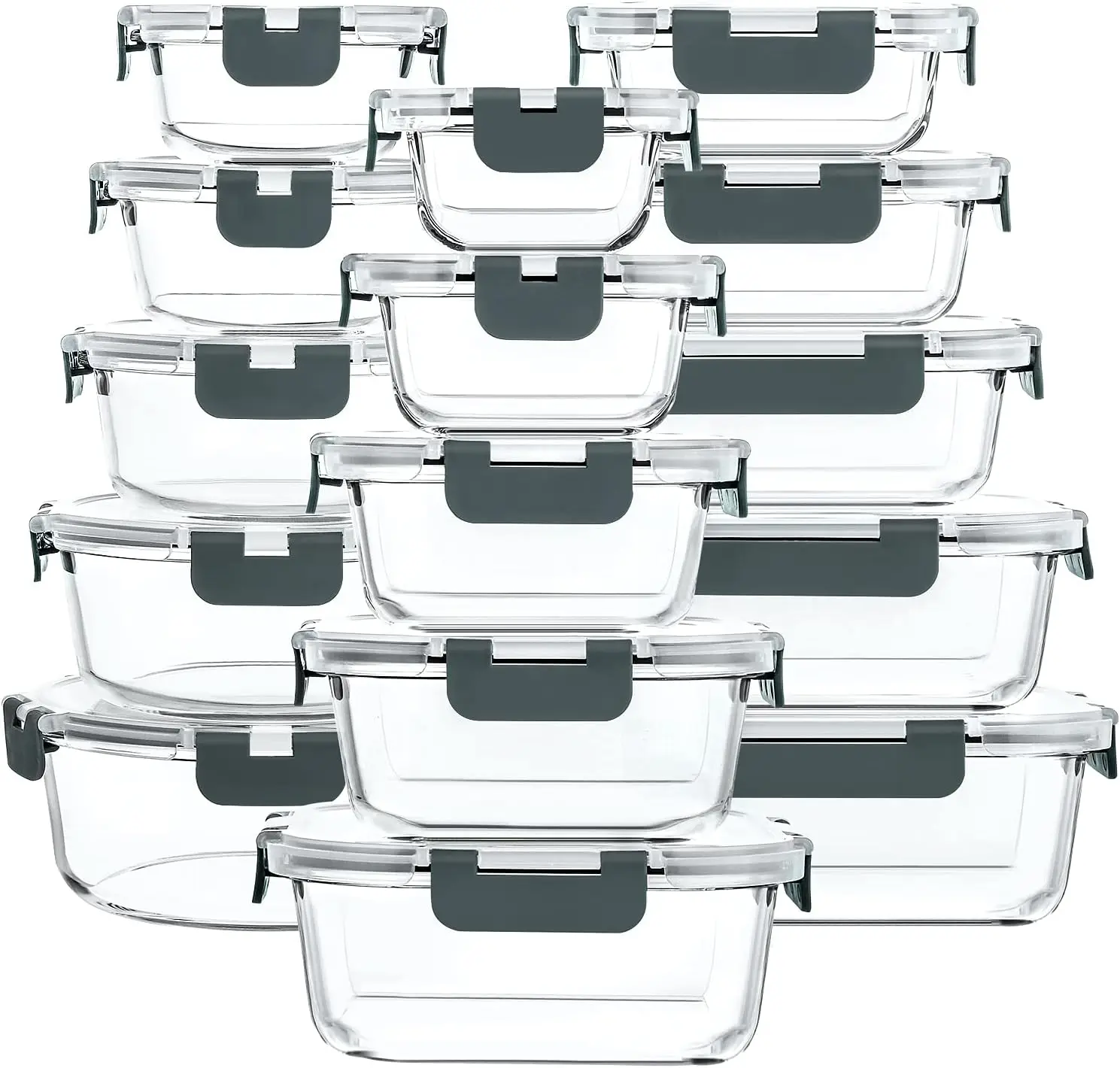 

30-Piece Glass Food Storage Containers Set with Snap Locking Lids, Airtight for Microwave, Oven, Freezer & Dishwasher