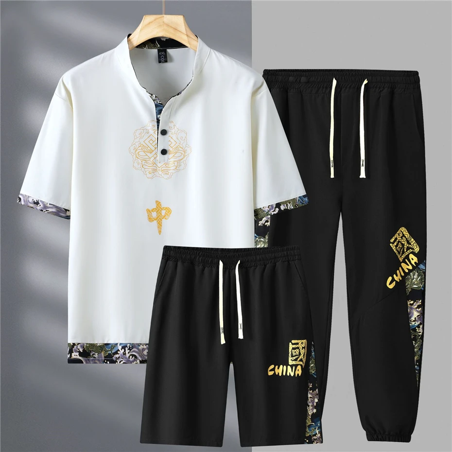 Chinese Tang Suit Men 10XL 12XL Plus Size Tracksuit Fashion Casual Jogger Pants Sweatpants Shorts Suits Male Big Size 12XL