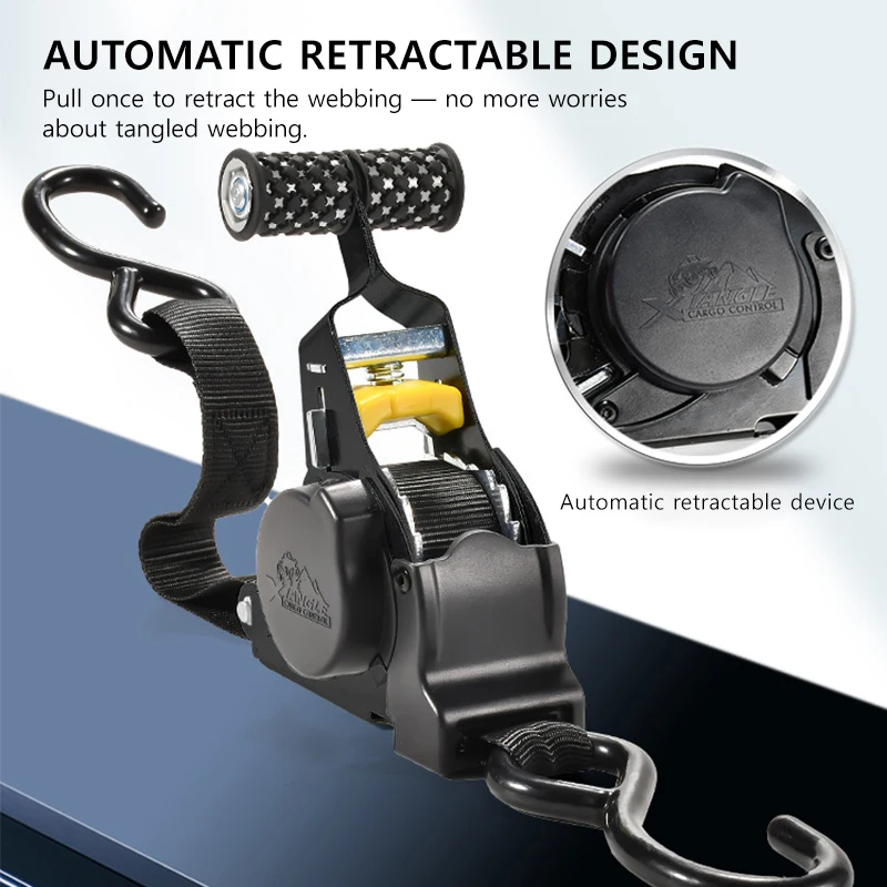 Retractable Ratchet Tie Down Strap Ratchet Straps Heavy Duty 680KG Break Strength for Truck Cargo Trailer Motorcycle