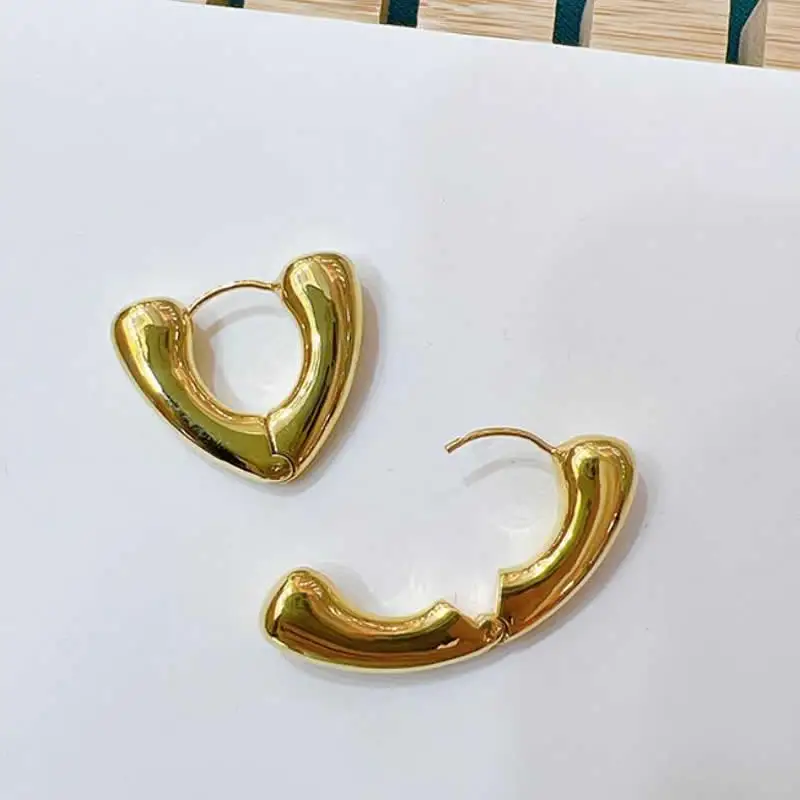 Solid 18K Yellow Gold Earrings Women AU750 Gold Heart Hoop Earrings