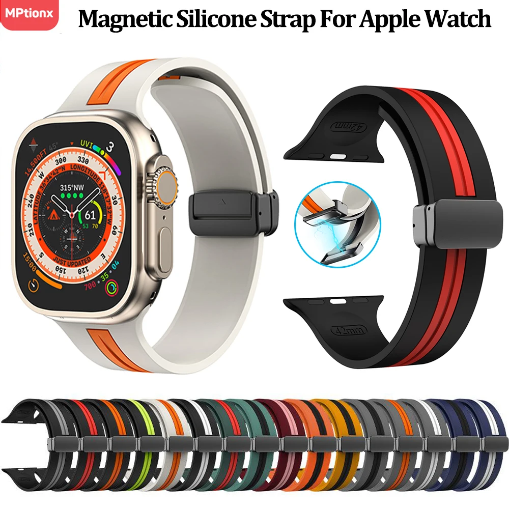 Magnetic Strap For Apple Watch Band Ultra 49mm 44mm 45mm 40mm 41mm 42mm 38mm Silicone Bracelet iWatch Series 7 8 se 6 5 3 ultra2