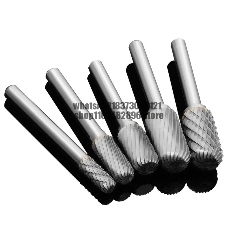 Tungsten steel alloy rotary file grinding head milling cutter W-type cylindrical semi-circular black steel wood carving grinding