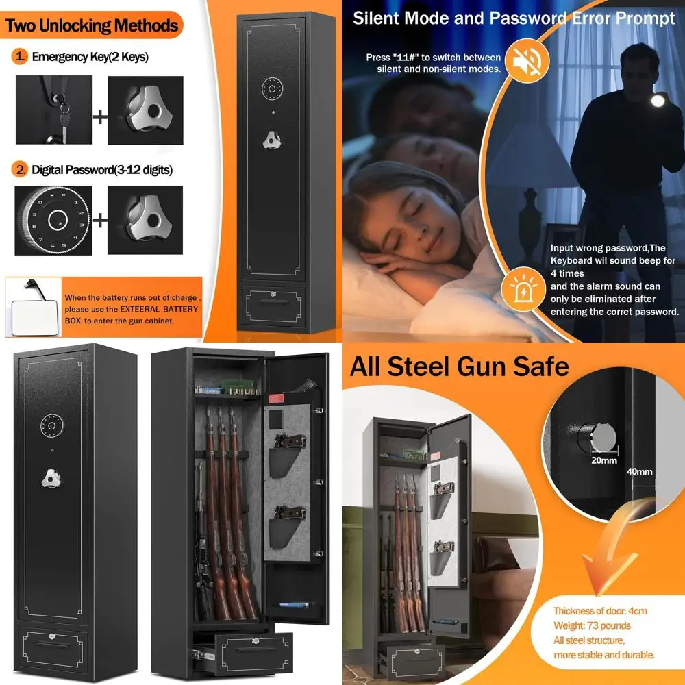 Armadio Portafucili a 6 Posti con Ripiani Rimovibili per Fucili, Pistole e Fucili a Pompa