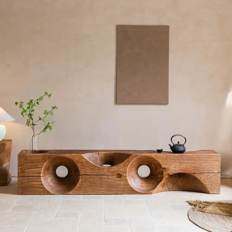 Special-shaped solid wood bench designer creative log TV cabinet exhibition hall hotel clothing store ornament homestay flower