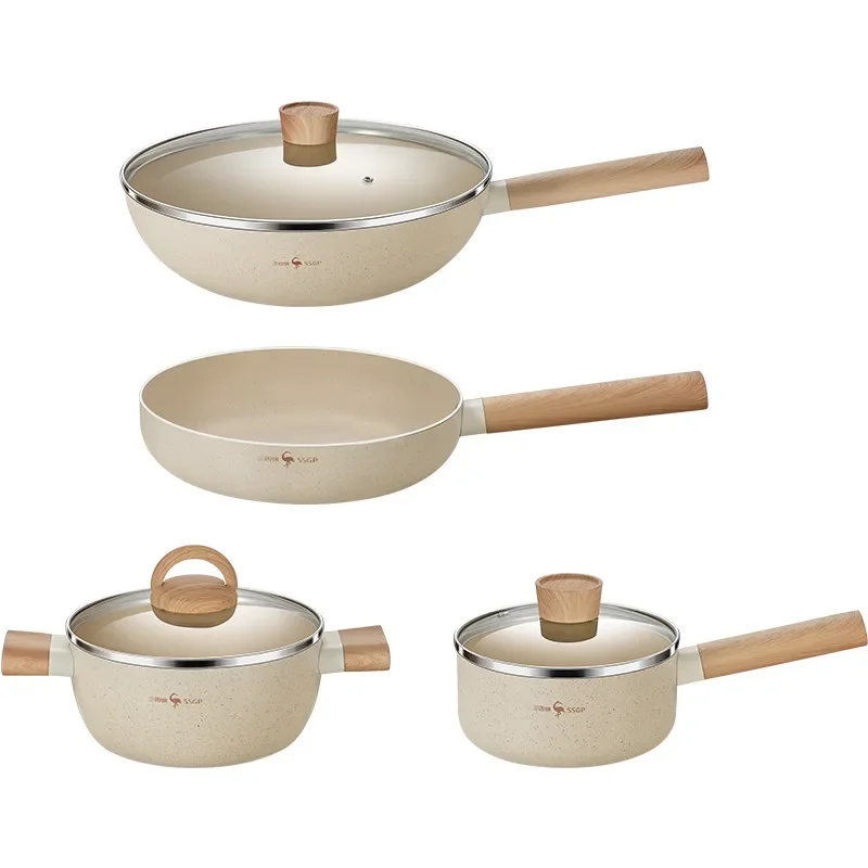 Three or four steel, wok set, full set of kitchen pans, non-stick pan, gas stove, four-piece set of household pots and pans