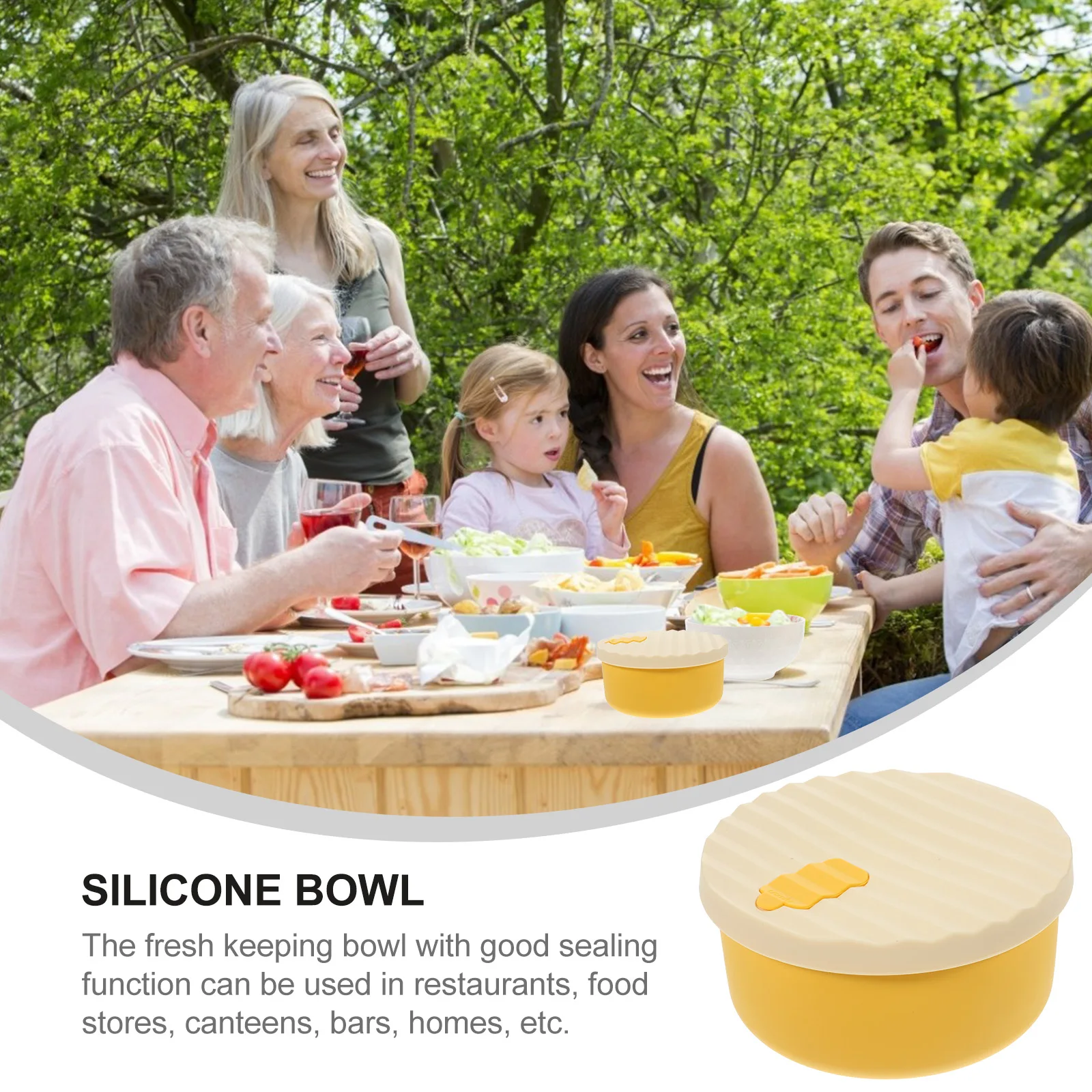 

Silicone Food Container 700ml beige yellow Preservation Bowl Smooth Edges Dust Proof Lightweight Portable Microwave Safe Fruit