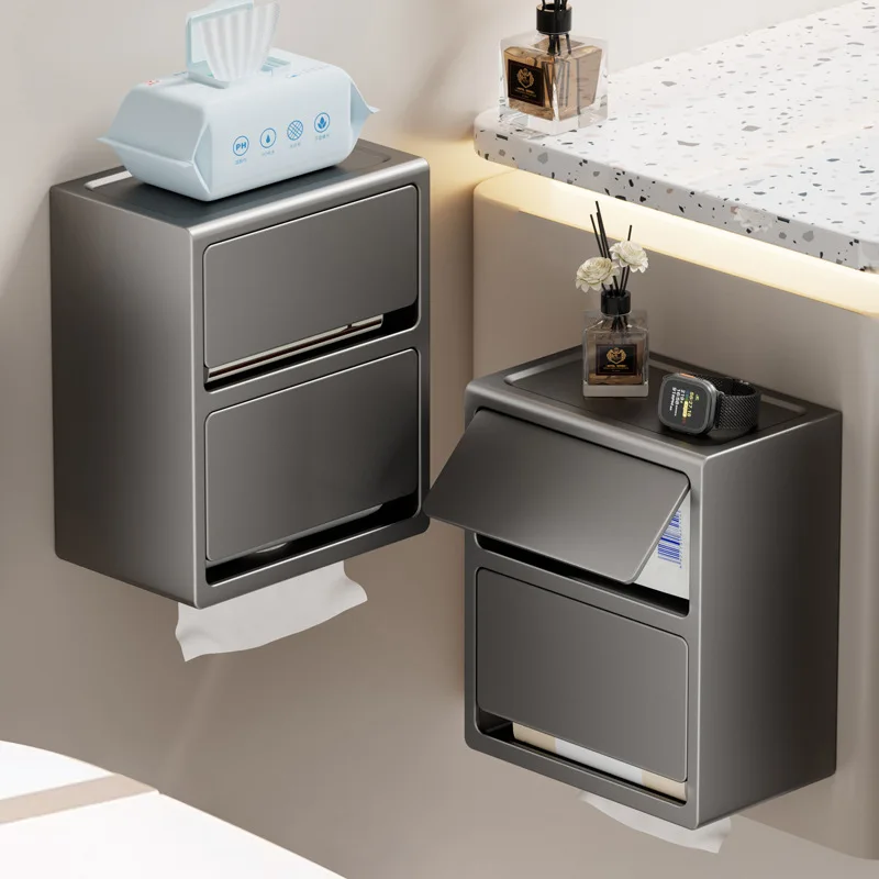 

Bathroom Toilet Roll Holder Wall-mounted Double Layer Toilet Paper Holder Household Non-drilling Storage Rack Paper Holder
