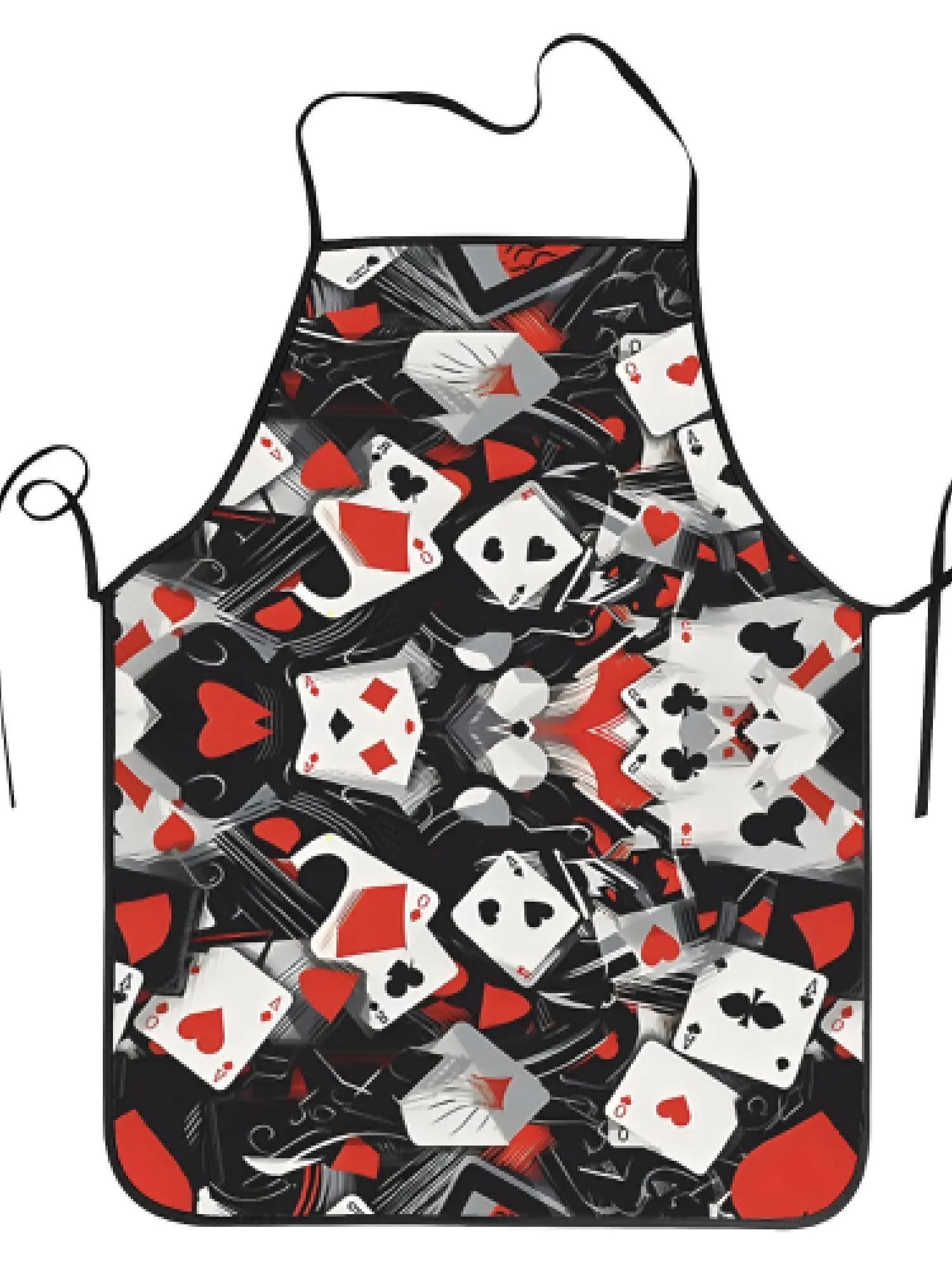 Poker Cards Kitchen Apron - Casino Gambling Pattern Linen Look Chef Bib for Men Women Cooking Baking Gift Decor