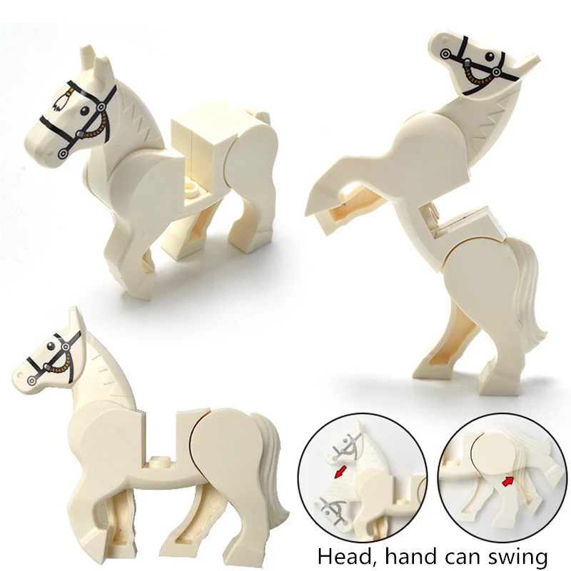 New 6pcs/set War White Black Horse Figures Sport Creative MOC Building Blocks Sets Bricks Model Kids Compatible Hobbit Toys Kids