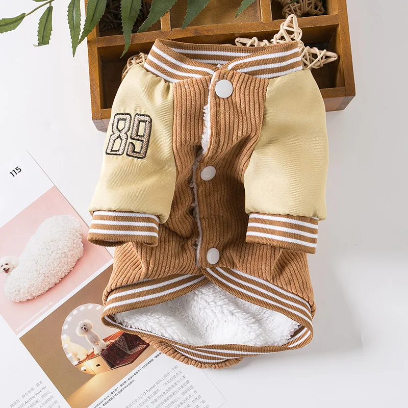 Pet Corduroy Trendy Baseball Clothes Dog Clothing Winter Teddy Warm Jacket Cute Teddy Bear Autumn Winter Clothing Puppy Clothes