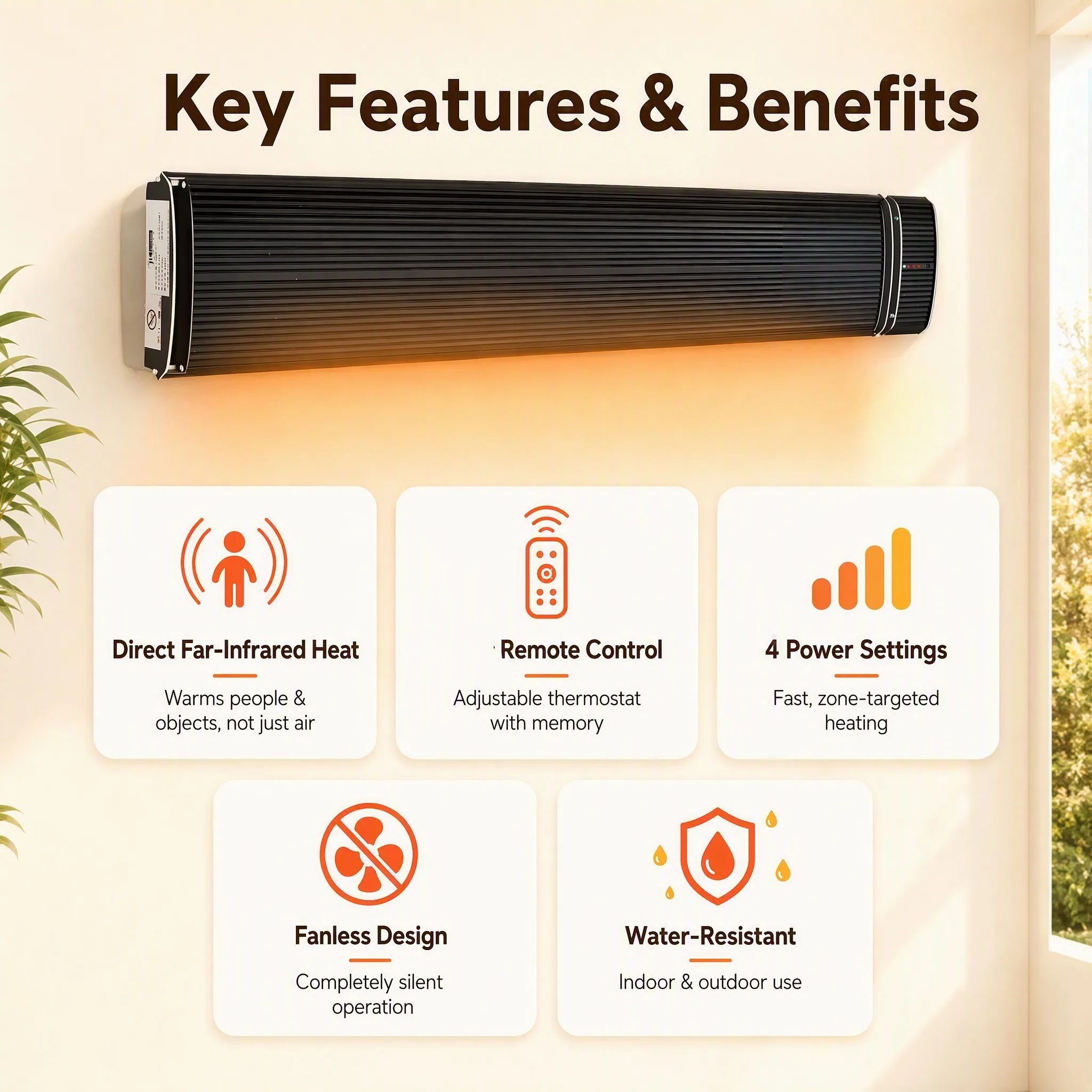 2400W JHheatsup Factory Wholesale Hanging Energy Saving Far-infrared Heater for Cold Winter