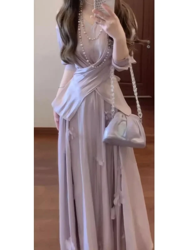 

Ele Sweet Lady V-ne Long Sve Top And Skirt Set Faionable Midi Skirt High Quali Polyester Anti-wrinkle Suitable f...