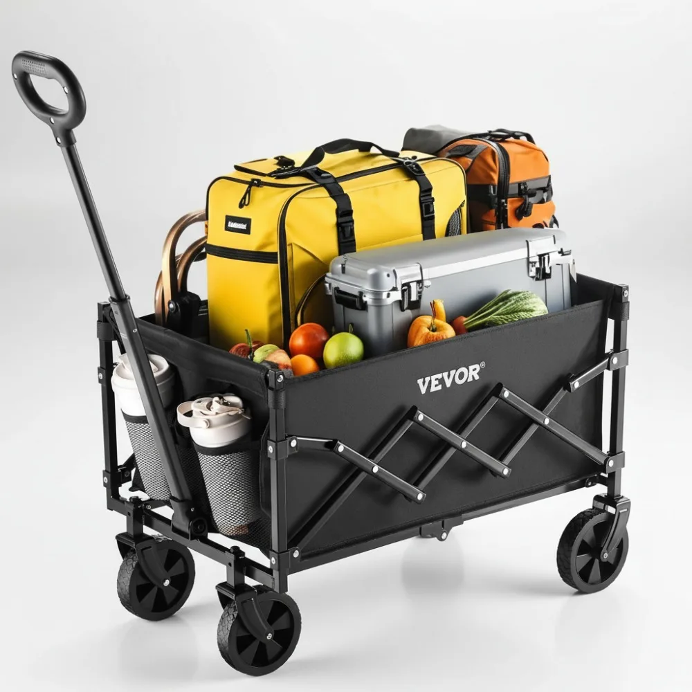 

Collapsible Folding Wagon Cart with Wheels, 225lbs Capacity Lightweight Portable Utility Cart for Shopping Camping Sports Garden