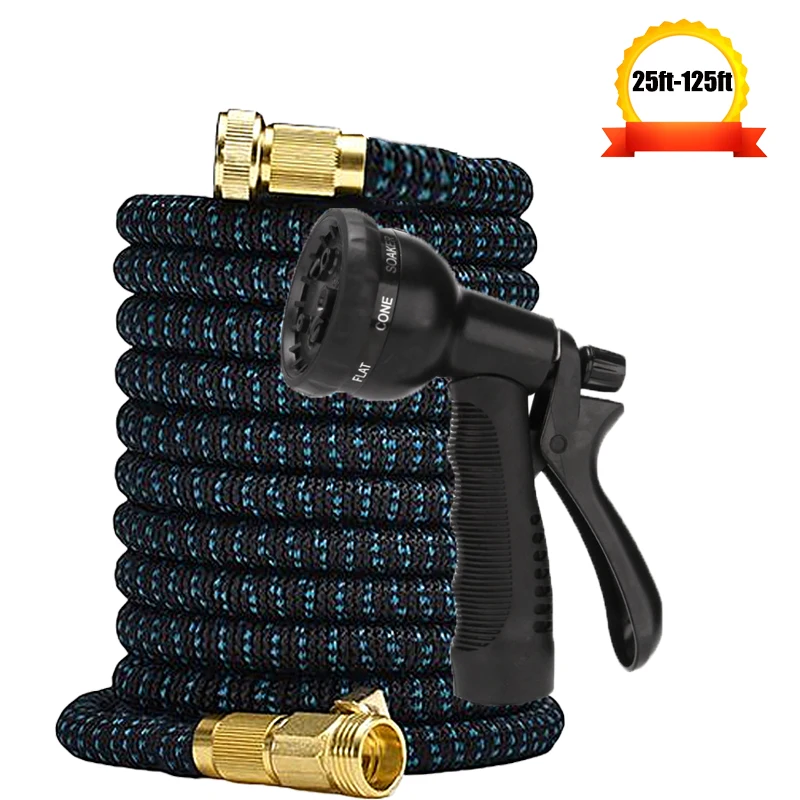 

Гибкий садовый шланг из резинового материала — инструмент для полива и очистки с 8 функциями водяного пистолета для мойки автомобилей высокого давления.