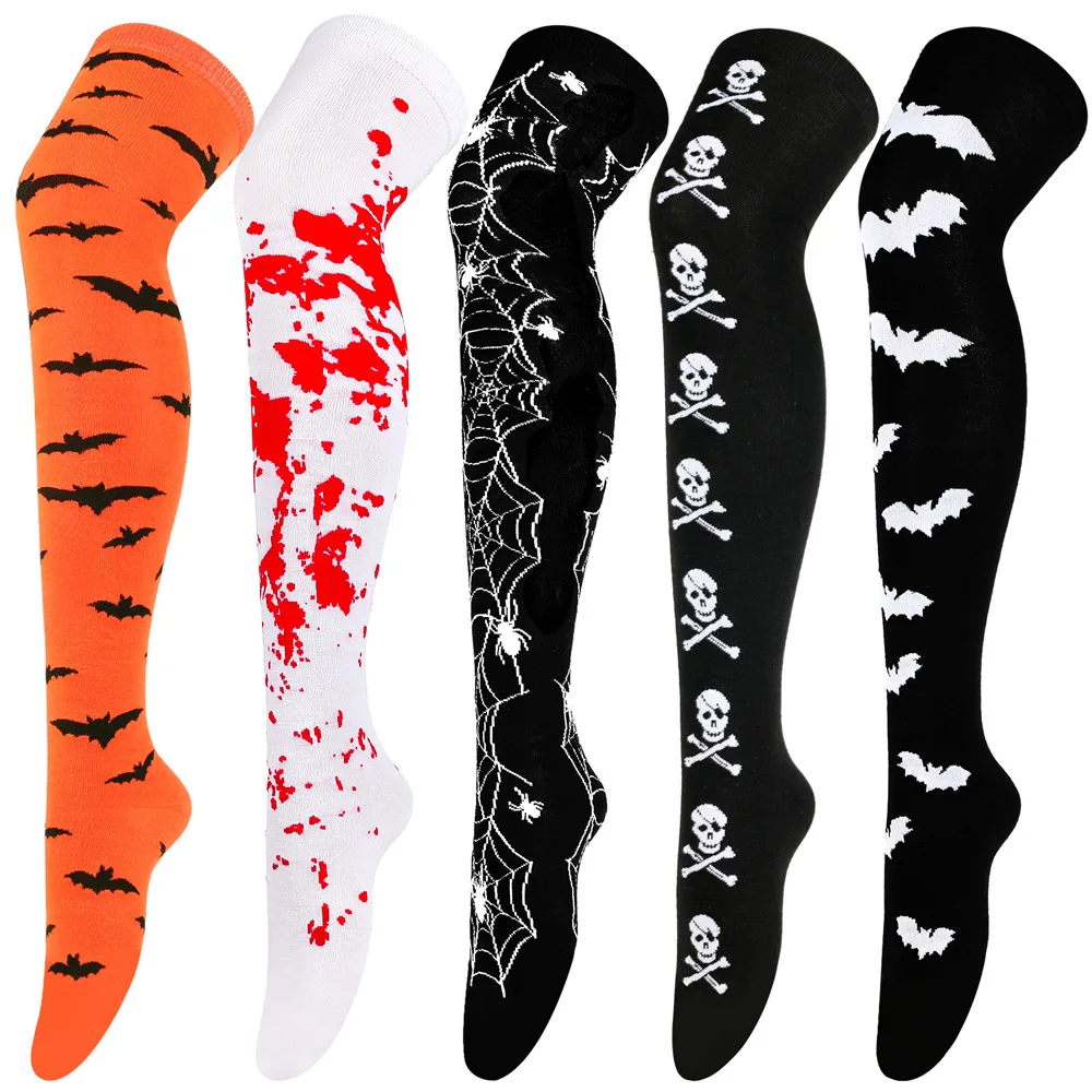 

Halloween Bat Print Stocking Holiday Costume Props Pantyhose Costume Ball Skull Spider Web Panty Hose Knee Length Cotton Socks