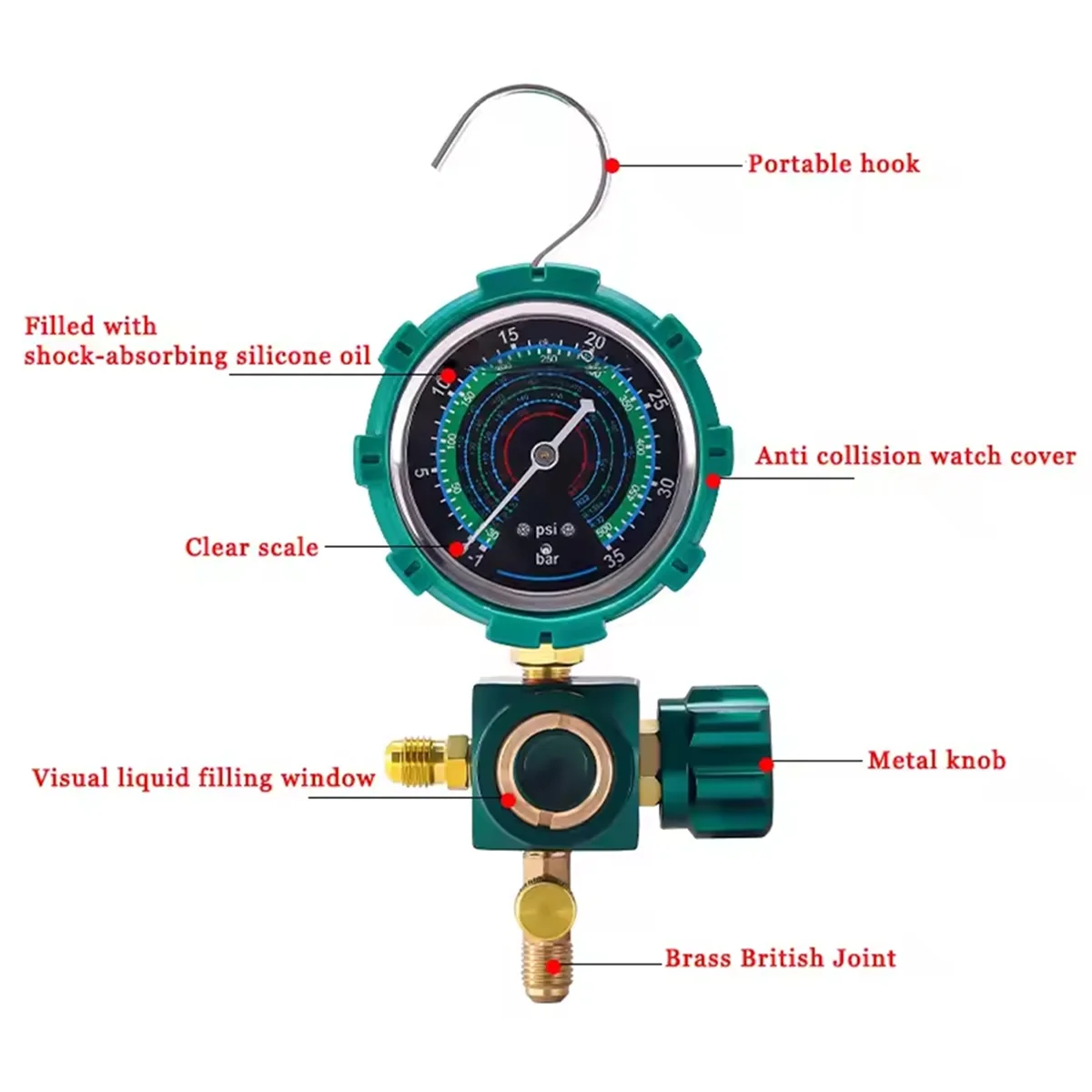 

2025+Air Conditioner Fluorine Adding Tool Pressure Form Gauge Valve Refrigerant Adding Liquid Gauge 35kg