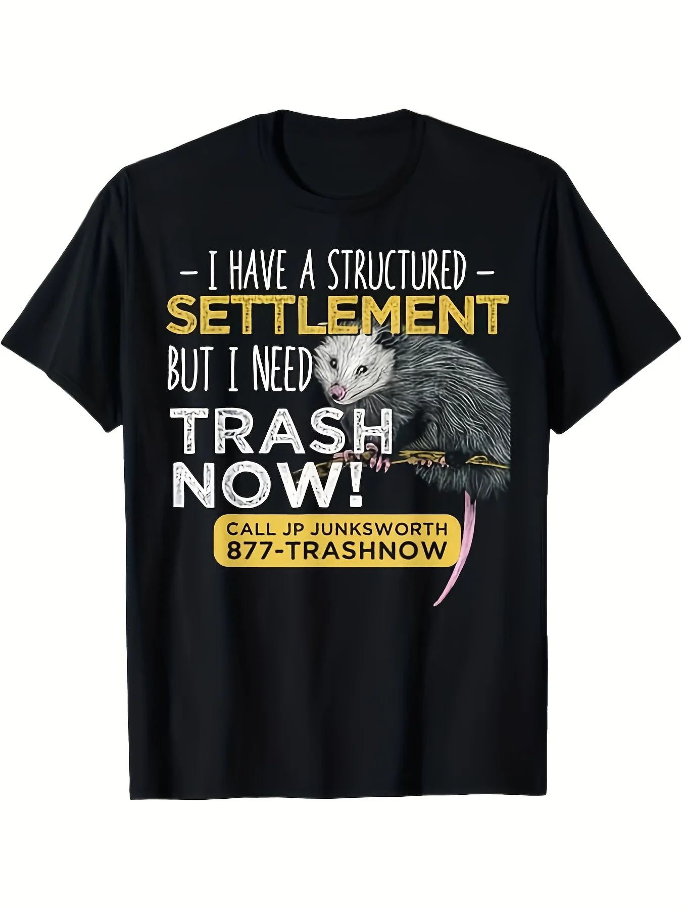 I Need Garbage Bag'S Possum Humor T-Shirt Now - 100% Soft Casual Shirt with Funny Screaming Possum Pattern, Black, Size S-XXXL, Perfect Gift for Friends, Possum T-Shirt, Fun Font Design, Du, Regular Fit Casual Tee, Machine Washable All-Season Top