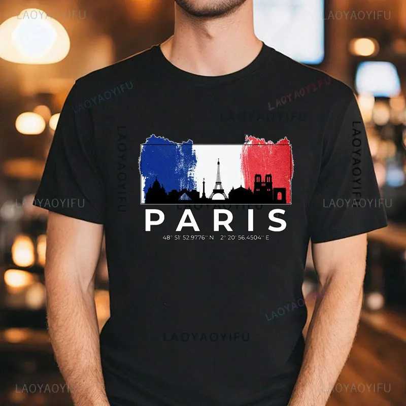 Fashion Paris Eiffel Tower Print Cotton T Shirt Funny Streetwear Mens Short Sleeve Tees Street Clothing Summer girl unisex Tops